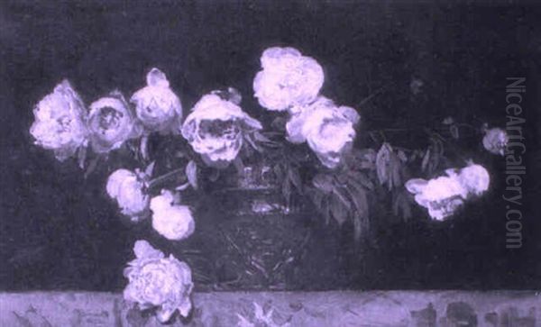 Peonies In A Copper Vase Oil Painting by Frans David Oerder