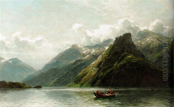 Summer: Fishing On A Norwegian Fjord Oil Painting by Carl August Heinrich Ferdinand Oesterley