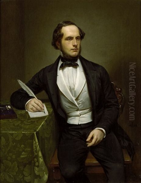 Bildnis Eines Jungen Mediziners Mit Federhalter An Einem Tisch Sitzend Oil Painting by Karl Wilhelm Friedrich Oesterley