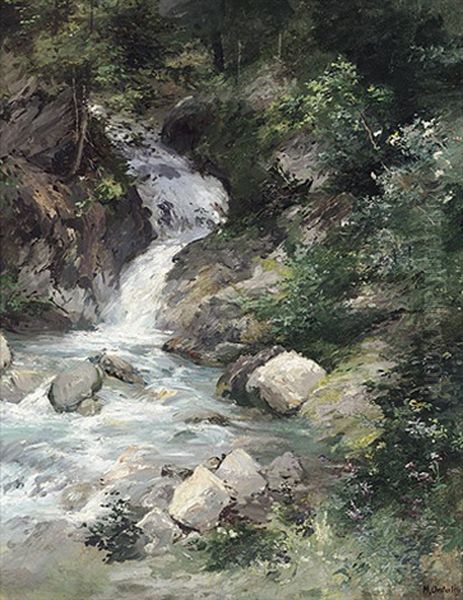 Waldbach Mit Katarakt Im Sonnigen Licht Oil Painting by Marie Oesterley