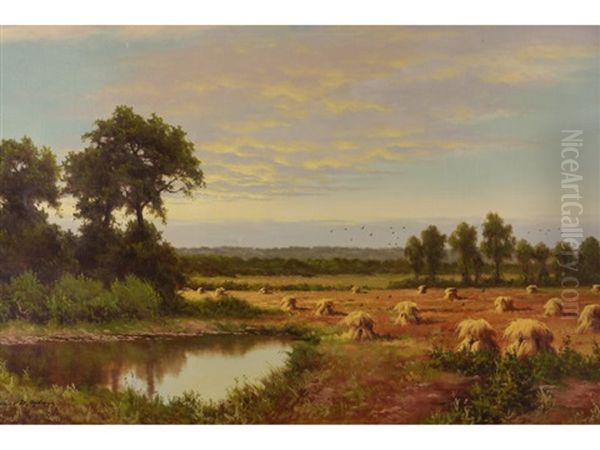 Haystacks Oil Painting by Frederick D. Ogden