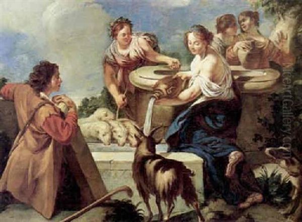 Giacobbe E Rachele Al Pozzo Oil Painting by Egidio dall' (Olio) Oglio