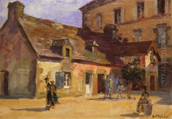 French Farmhouse Oil Painting by Aloysius C. O'Kelly