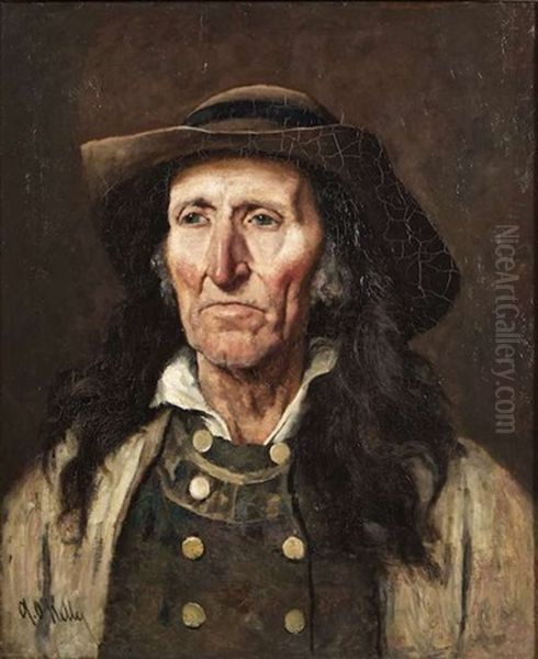 Head Of A Vendean Of Finistere Oil Painting by Aloysius C. O'Kelly