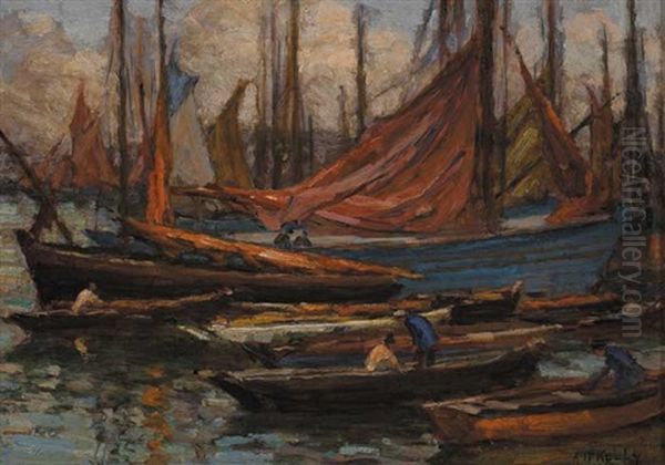Turning Boats At Concarneau Oil Painting by Aloysius C. O'Kelly