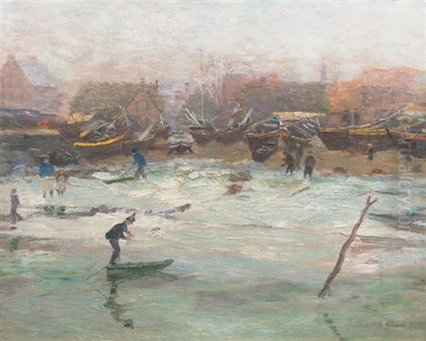 Winter On The Shore Of Ellerbek In Kiel Oil Painting by Hans Olde