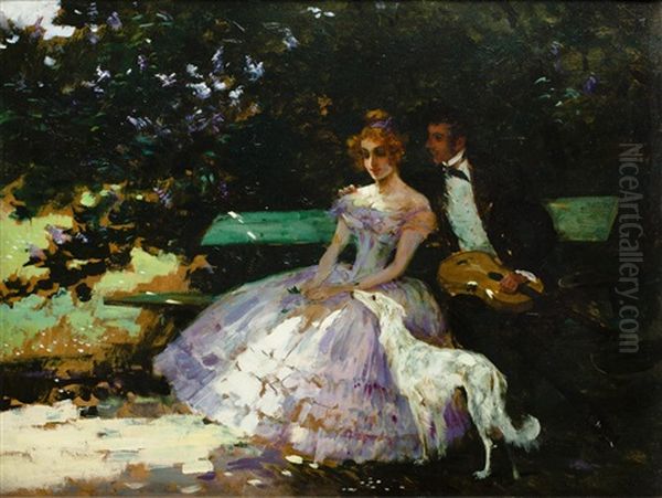 Paar Im Park Oil Painting by Viktor Oliva
