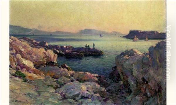 Paysage Pres De Marseille, L'ile Sainte-marguerite Depuis La Corniche Oil Painting by Jean Baptiste Olive