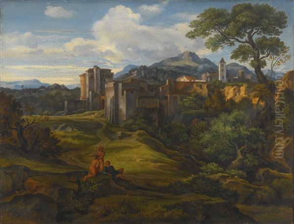 Italian Landscape Oil Painting by Johann Heinrich Ferdinand Olivier