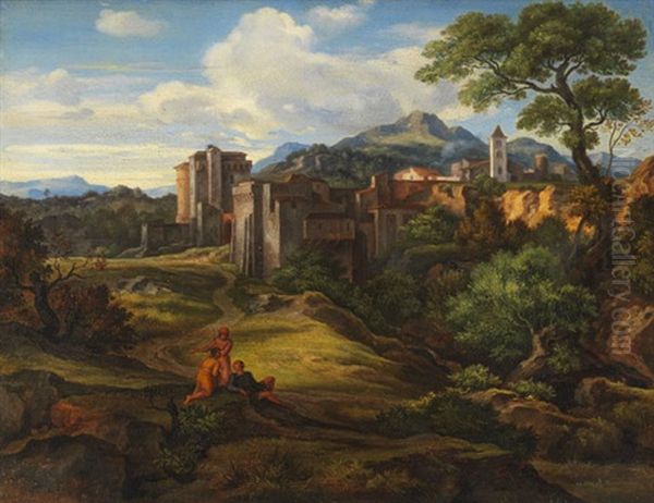 Campagnalandschaft Mit Befestigter Stadt Oil Painting by Johann Heinrich Ferdinand Olivier