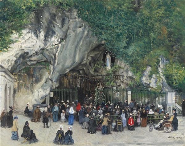 Our Lady Of Lourdes Oil Painting by Francisco Manuel Oller