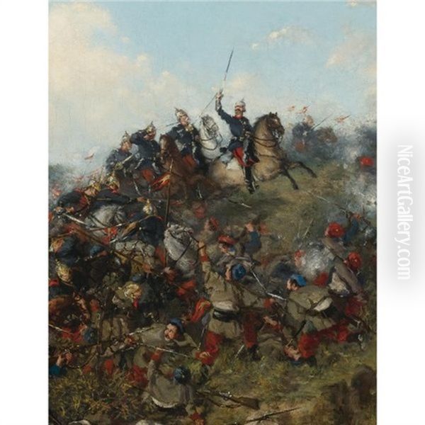 La Batalla De Trevino Oil Painting by Francisco Manuel Oller
