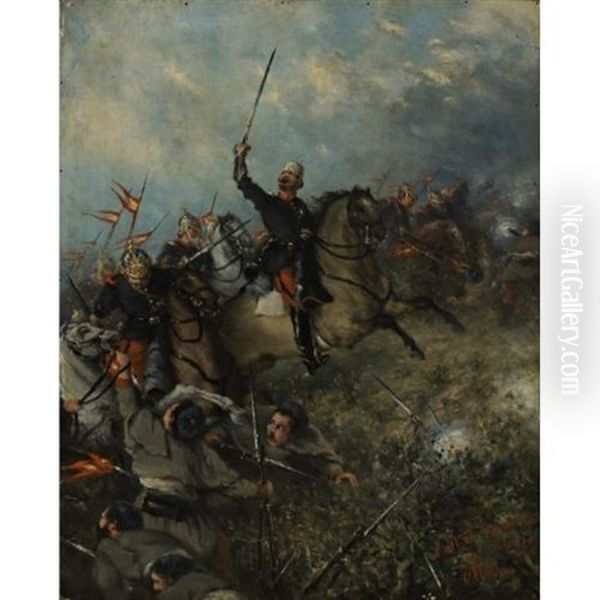 Study For La Carga De Trevino Oil Painting by Francisco Manuel Oller