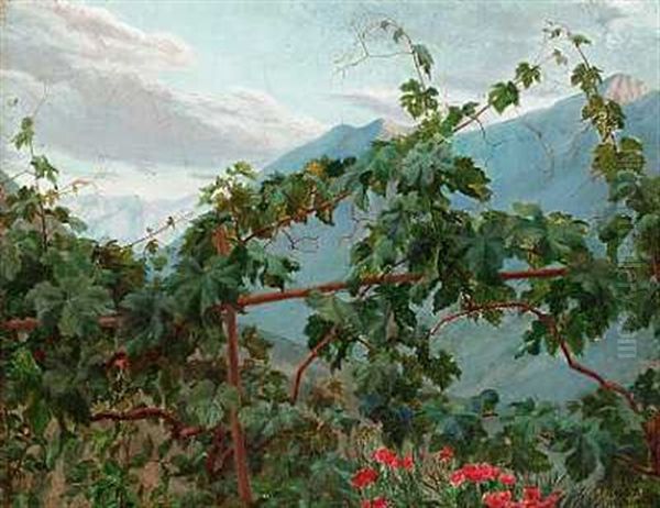Parti Fra Civita D'antino Med Vinstokke Og Blomster Oil Painting by Henrik Olrik