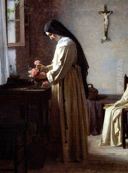 En Nonne Om Morgenen I Sin Celle Oil Painting by Henrik Olrik