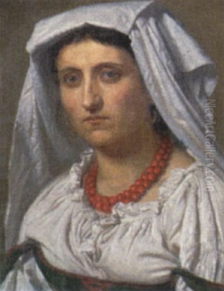 Porttraet Af Romersk Kvinde Oil Painting by Henrik Olrik