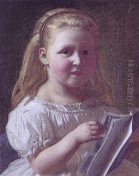 Portraet Af En Lille Pige Med En Billedbog Oil Painting by Henrik Olrik