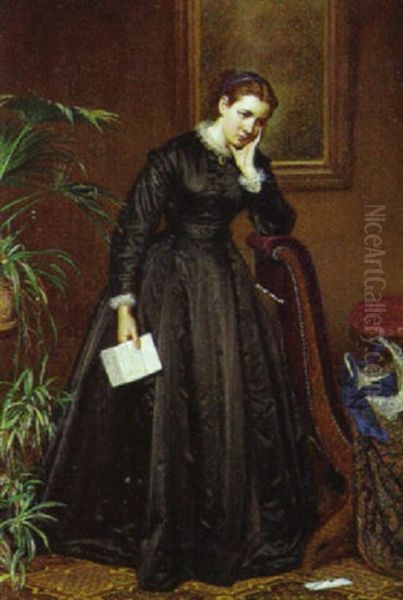 Ung Pige, Der Har Modtaget Et Brev Oil Painting by Henrik Olrik