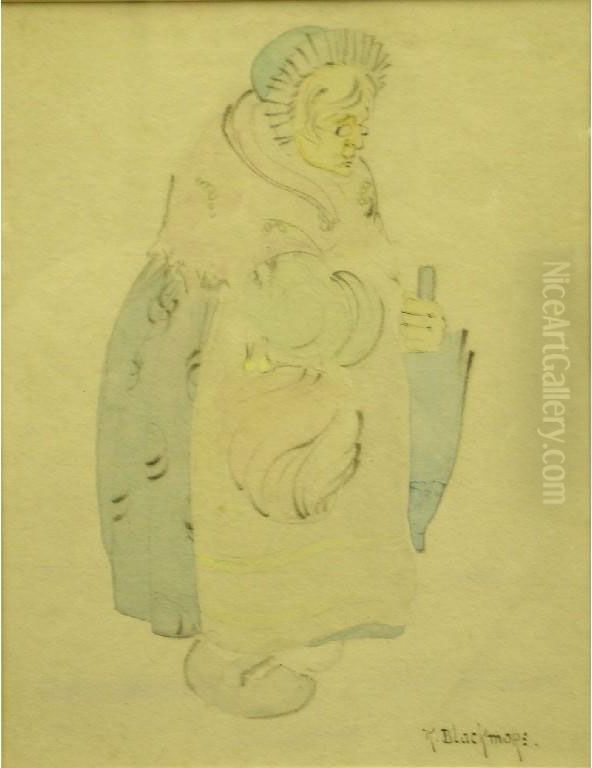 Study Of Anelderly Lady Carrying An Umbrella Oil Painting by Katie Blackmore