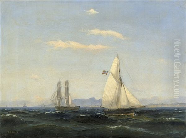 Segelschiffe Auf Der See Vor Einer Kuste Im Sommer Oil Painting by Carl Julius Emil Olsen