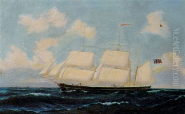Skibsportraet Af En Tremaster Med Det Norske Unionsflag Oil Painting by Carl Julius Emil Olsen