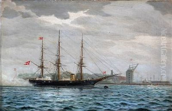 Den Sidste Salut Fra Korvetten Dagmar Oil Painting by Christian Benjamin Olsen