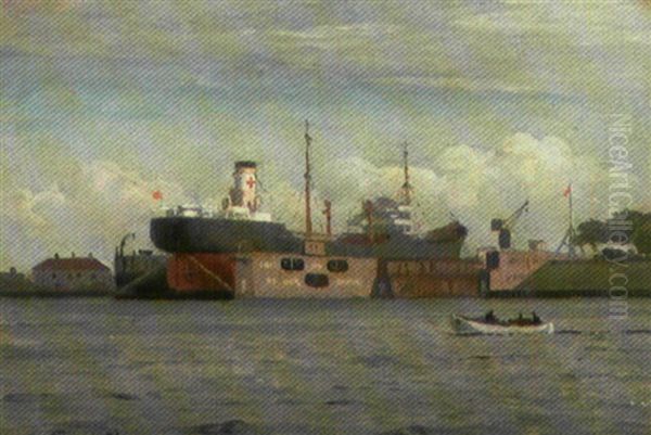 Flydokken Paa Refshaleoen Oil Painting by Christian Benjamin Olsen