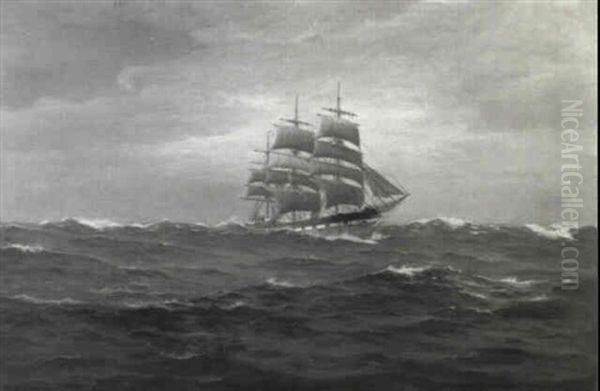 Marine Med Sejlskib Oil Painting by Christian Benjamin Olsen