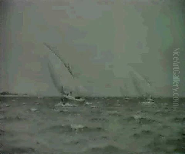 Kapsejlads Ud For Den Franske Kyst 1905 Oil Painting by Christian Benjamin Olsen