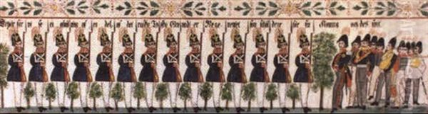 Se Har Far Wi Se En Afmalning Af En Del Af Det Raska Tyska  Grenadi=er Rege=mentet Som Scholdrar For Fin Konung Och Oil Painting by Per Olsson Udd