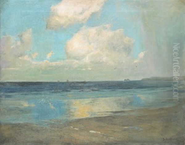 Kustlandskap Med Segelbatar Vid Horisonten Oil Painting by Julius Olsson