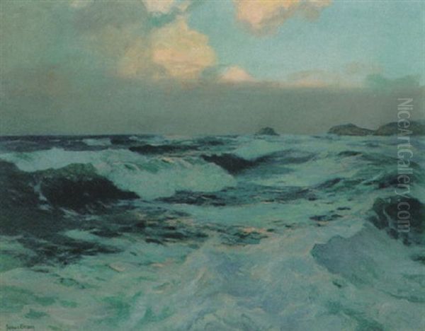 Sunset Over The Waves Oil Painting by Julius Olsson