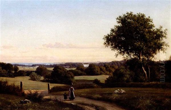 Landskab Nord For Kobenhavn Med Malkepige Pa En Vej Oil Painting by Peter Olsted