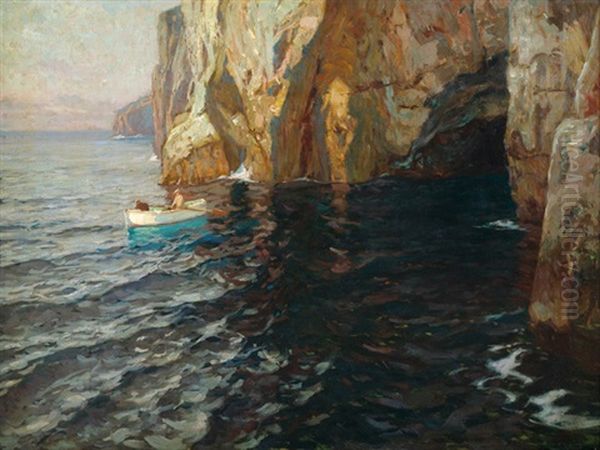 Die Blaue Grotte Auf Capri Oil Painting by Carl (Karl, Charles) O'Lynch of Town