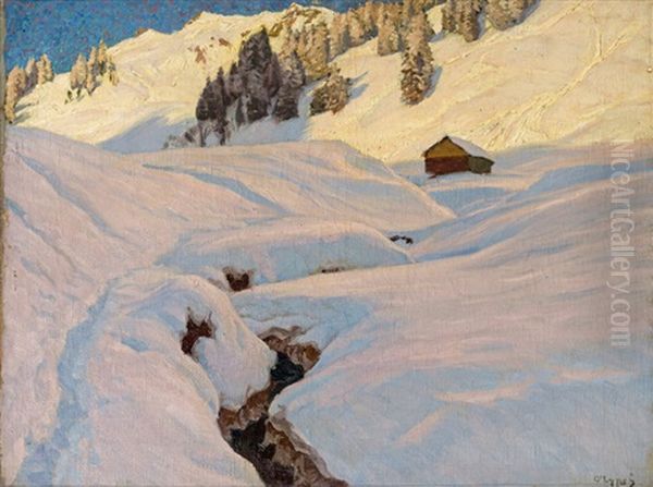 Winterlandschaft Im Walserthal Oil Painting by Carl (Karl, Charles) O'Lynch of Town