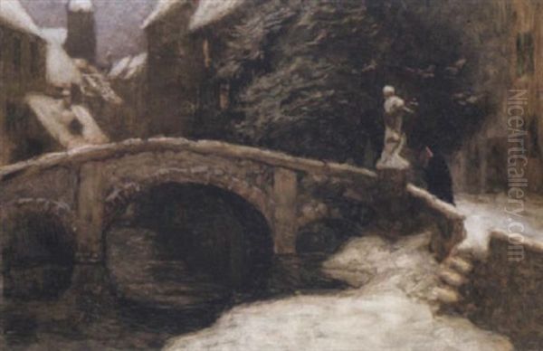 Winterabend Am Kanal In Brugge Oil Painting by Carl (Karl, Charles) O'Lynch of Town