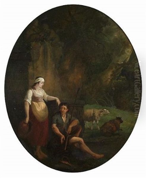 A Shepherd And Shepherdess With Their Flock Resting Beside Ruins Oil Painting by Balthasar Paul Ommeganck