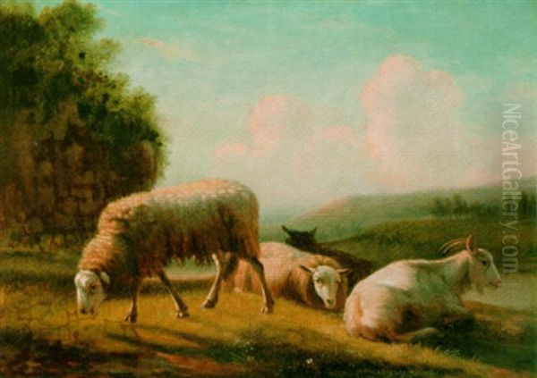 Sheep Grazing In A Meadow Oil Painting by Balthasar Paul Ommeganck