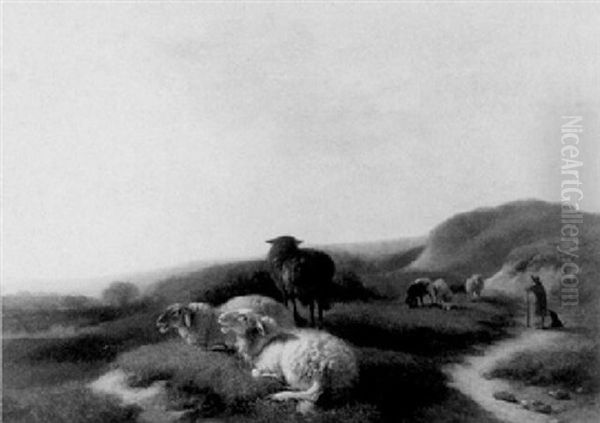 A Shepherd With His Flock Oil Painting by Balthasar Paul Ommeganck