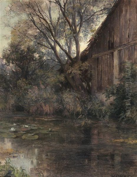 Scene In Plankenberg With Lilies In A Pond Oil Painting by Maria Onken-Palme