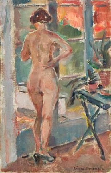 Ung Pike Ved Vinduet Oil Painting by Soren Onsager