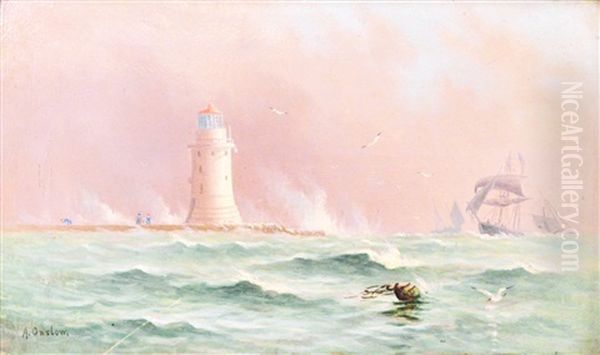 Plymouth Breakwater Lighthouse Oil Painting by Edouard Amable Onslow
