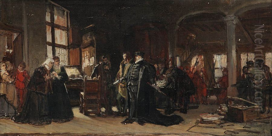 Plantin Printers In Antwerp Oil Painting by Karel Ooms