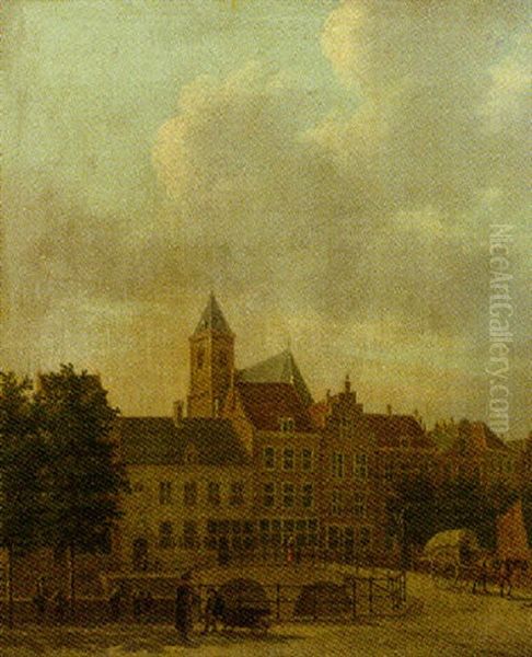 A View Of The Nieuwegracht (?), Utrecht Oil Painting by Hendrik Van Oort