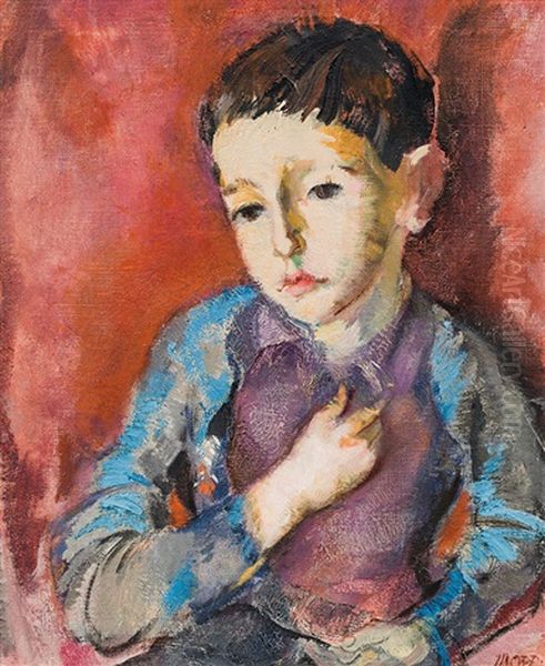 Portrait Of A Boy Oil Painting by Max, Mopp Oppenheimer