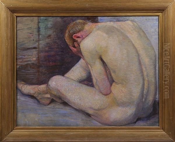 Seated Male Nude Oil Painting by Max, Mopp Oppenheimer