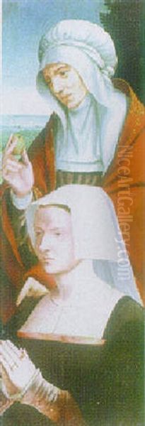 A Bishop Saint With A Male Donor Oil Painting by Bernaert (Barend) van Orley