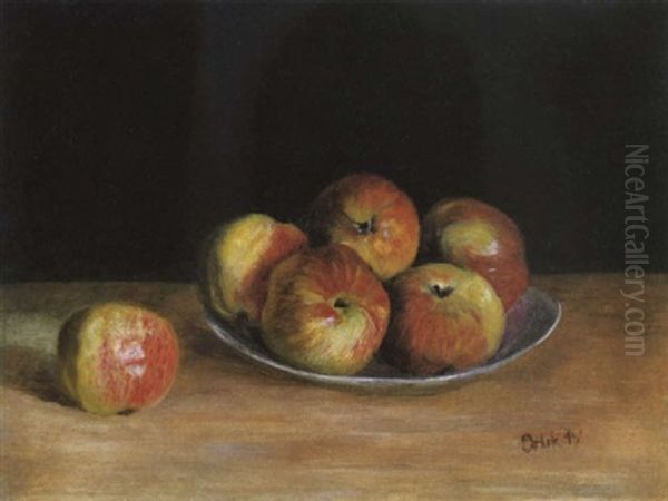 Apfelstilleben Oil Painting by Emil Orlik