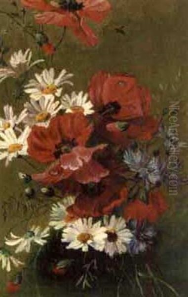 Floral Still Life With Poppies And Daisies Oil Painting by Orme, Edward
