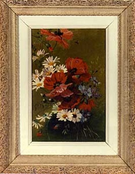 Floral Still Life With Poppies And Daisies Oil Painting by Orme, Edward